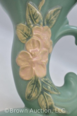 Mrkd. Weller Blossom green 6.5" dbl. cornucopia - 6