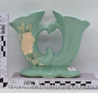 Mrkd. Weller Blossom green 6.5" dbl. cornucopia - 8