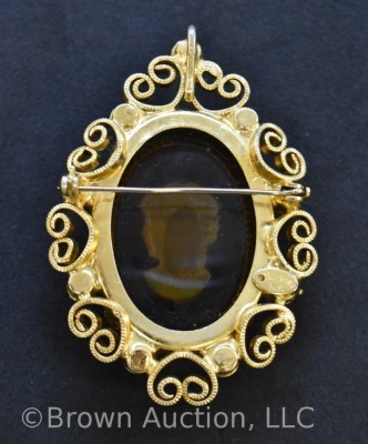 Mrkd. Celebrity NY translucent amber Cameo brooch or necklace - 3