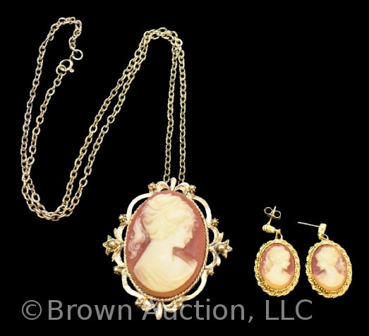 Victorian cream Cameo on coral 3 pc. set