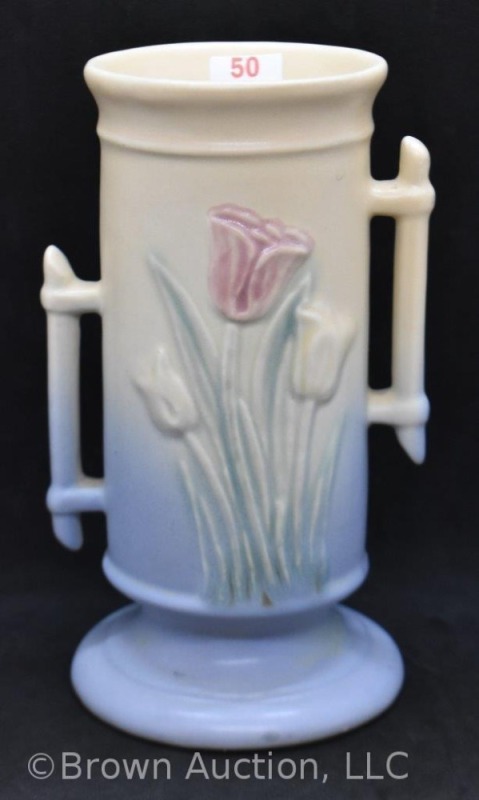 Hull Tulip 107-33-6" vase, cream/ blue