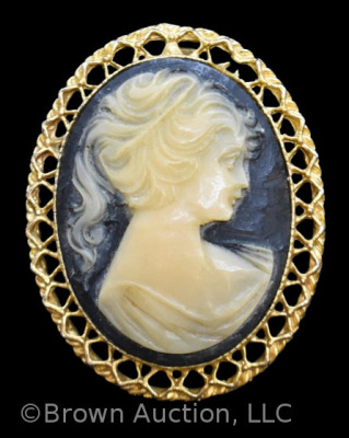 Victorian cream Cameo on black background brooch or necklace