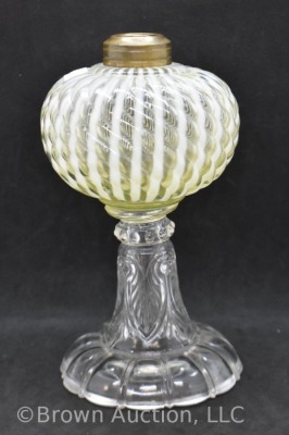 Sheldon vaseline opalescent Swirl 7" miniature lamp base - 3