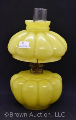 Yellow melon-ribbed cased glass 7" miniature oil lamp - 2