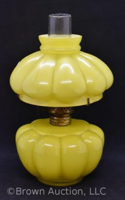 Yellow melon-ribbed cased glass 7" miniature oil lamp - 3