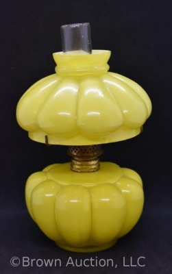 Yellow melon-ribbed cased glass 7" miniature oil lamp - 4