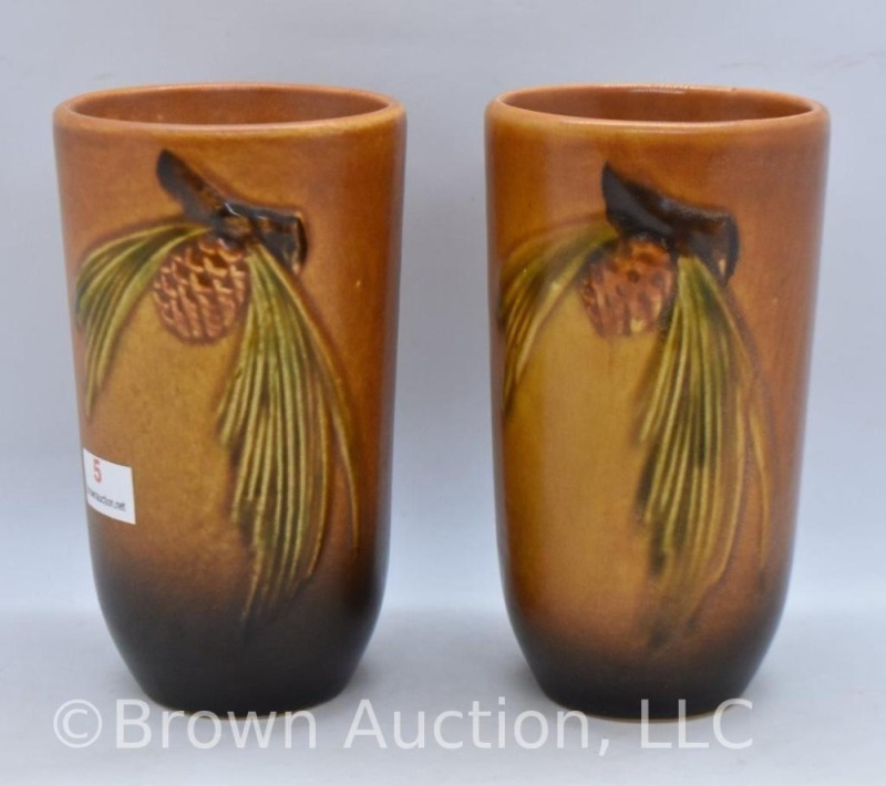 (2) Roseville Pine Cone 414-5" tumblers, brown