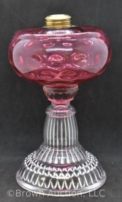 Cranberry Inverted Thumbprint 9" kerosene lamp base - 2