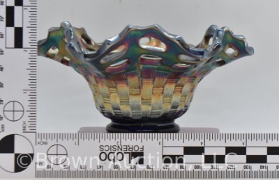 Carnival Glass Fenton Open Edge Basketweave bowl, cobalt - 7