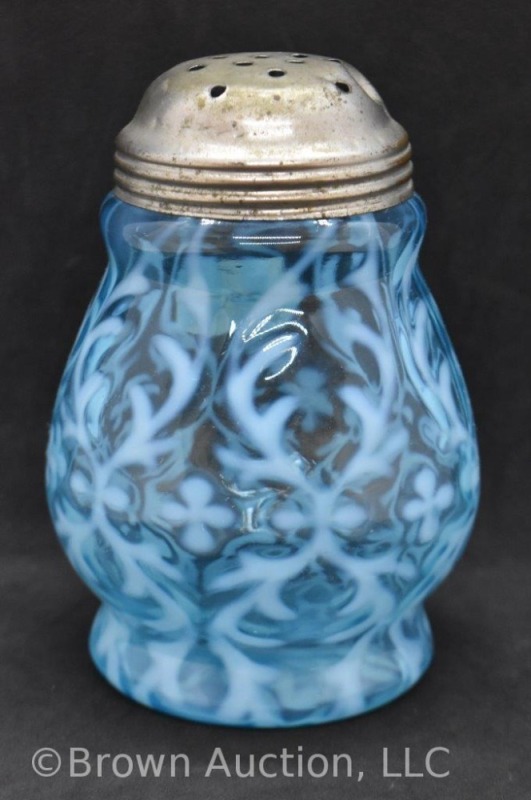 Blue opalescent Spanish Lace sugar shaker