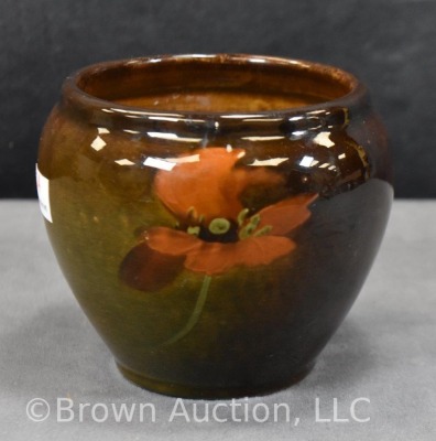 Small standard glaze bowl with handpainted poppy