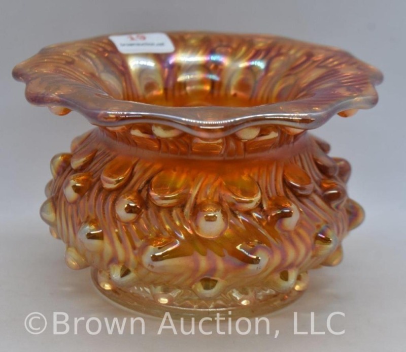 Carnival Glass Swirl Hobnail lady's spittoon, marigold