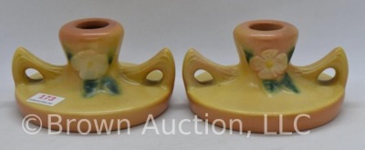 Pair of Roseville Mock Orange 951-2" candleholders, yellow - 3