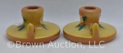 Pair of Roseville Mock Orange 951-2" candleholders, yellow - 4