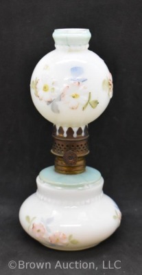 Miniature Oil lamp, embossed and painted milkglass - 2