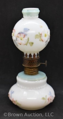 Miniature Oil lamp, embossed and painted milkglass - 3