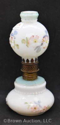 Miniature Oil lamp, embossed and painted milkglass - 4