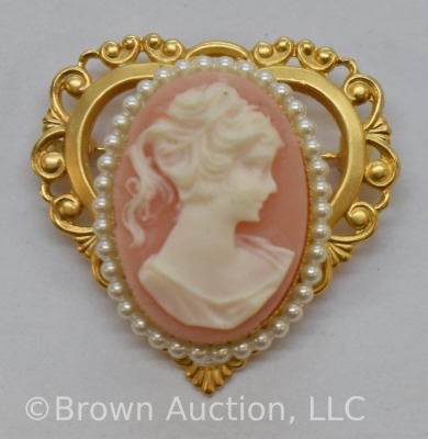 Victorian cameo on beach background heart-shaped brooch