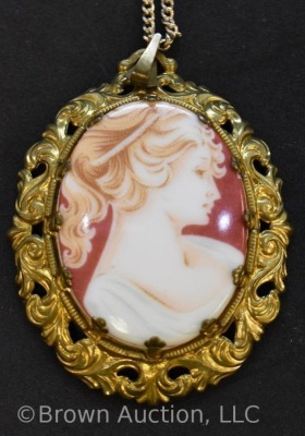 Handpainted porcelain cameo necklace