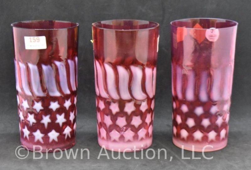 (3) Fenton cranberry Stars and Stripes tumblers