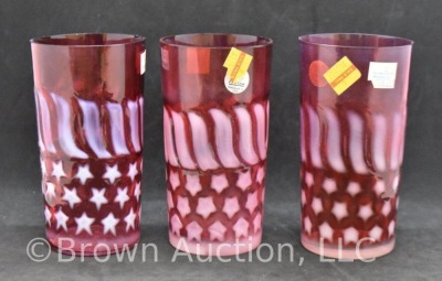 (3) Fenton cranberry Stars and Stripes tumblers - 4