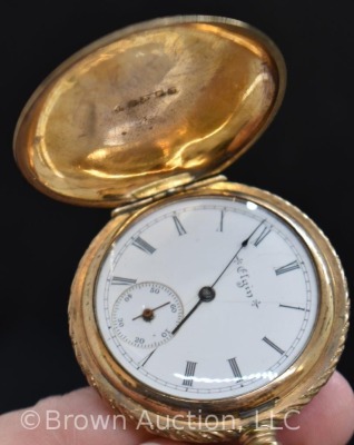 Ladies Elgin closed case gold pocket watch, winds and works - 6