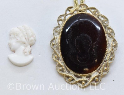 Victorian ivory Cameo on dark brown background brooch or necklace - 3