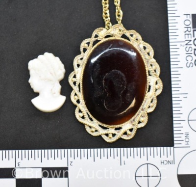 Victorian ivory Cameo on dark brown background brooch or necklace - 5