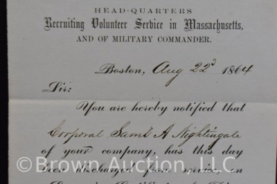 Aug. 22, 1864 Notice of Discharge of Recruiting Volunteer Service in Mass. - 2