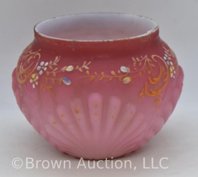 Victorian pink satin Shell and Seaweed pattern enameled 3.5"h floral bowl - 2