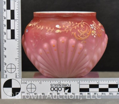 Victorian pink satin Shell and Seaweed pattern enameled 3.5"h floral bowl - 7