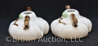 Pair of Roseville Ming Tree #551 candleholders, white - 2