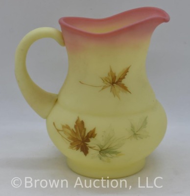 Fenton Burmese 4.5"h pitcher, handpainted Autumn Leaves - 3