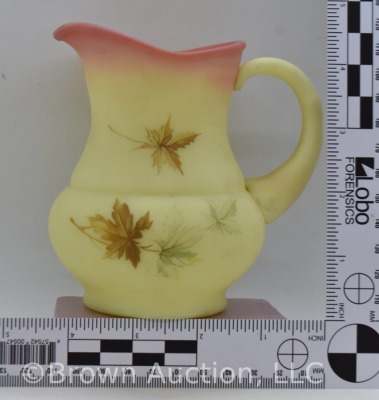 Fenton Burmese 4.5"h pitcher, handpainted Autumn Leaves - 7