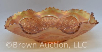 Carnival Glass Peacock and Grapes 8.5"d bowl, marigold - 2