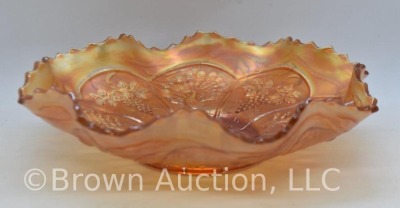 Carnival Glass Peacock and Grapes 8.5"d bowl, marigold - 3