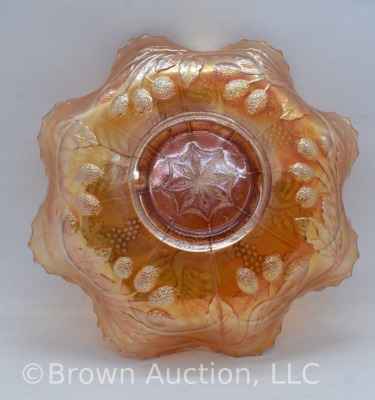 Carnival Glass Peacock and Grapes 8.5"d bowl, marigold - 6