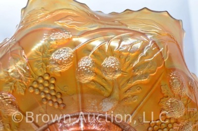 Carnival Glass Peacock and Grapes 8.5"d bowl, marigold - 7