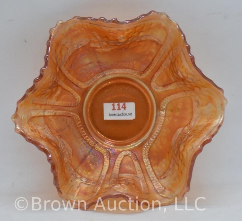 Carnival Glass Sailboat small bowl, marigold