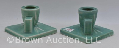 Pair of Roseville Dawn 1121-2" candleholders, bluish green - 4