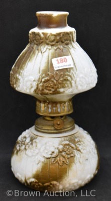 Miniature Oil lamp, embossed and painted milkglass - 2