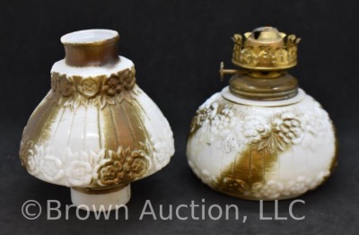 Miniature Oil lamp, embossed and painted milkglass - 5