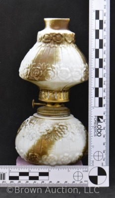 Miniature Oil lamp, embossed and painted milkglass - 8