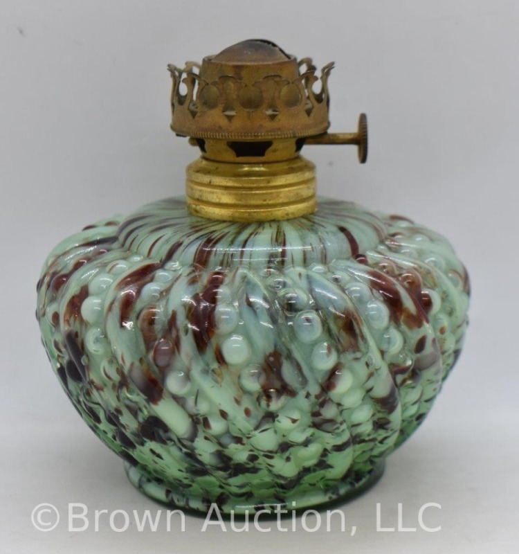 Green/ brown Spatter glass oil lamp