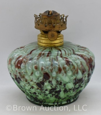 Green/ brown Spatter glass oil lamp - 2