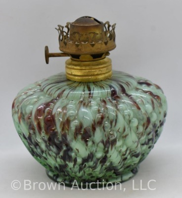 Green/ brown Spatter glass oil lamp - 3