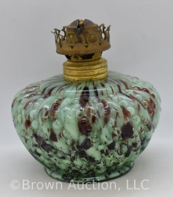 Green/ brown Spatter glass oil lamp - 4