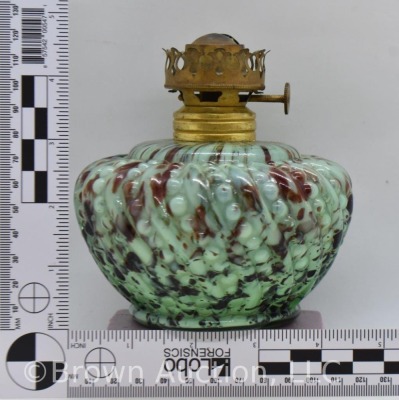 Green/ brown Spatter glass oil lamp - 7