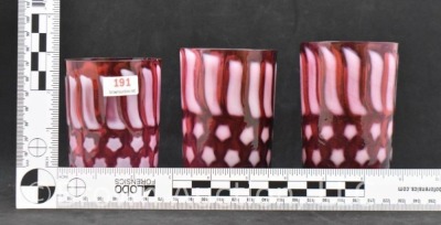 (3) Fenton cranberry Stars and Stripes tumblers - 9