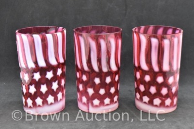 (3) Fenton cranberry opalescent Stars and Stripes tumblers - 2